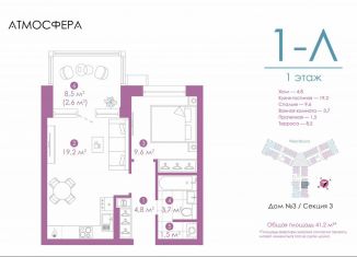 Однокомнатная квартира на продажу, 41.2 м2, Астрахань, улица Бехтерева, 12/4, ЖК Атмосфера