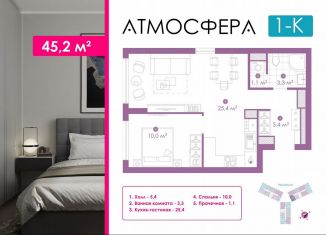 Продажа 1-ком. квартиры, 45.8 м2, Астрахань, улица Бехтерева, 12/4, ЖК Атмосфера
