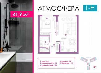 Продам 1-ком. квартиру, 41.6 м2, Астрахань, улица Бехтерева, 12/4, ЖК Атмосфера
