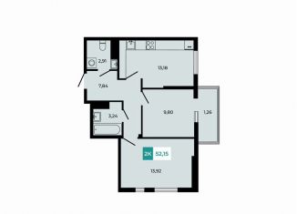 2-ком. квартира на продажу, 52.2 м2, поселок Темерницкий