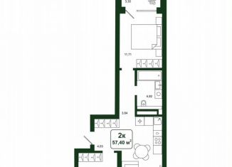 Продаю двухкомнатную квартиру, 57.4 м2, деревня Дударева, улица Сергея Джанбровского, 25