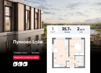 Продаю однокомнатную квартиру, 35.7 м2, посёлок Шушары