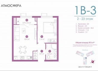 Продаю 1-ком. квартиру, 39.6 м2, Астрахань, улица Бехтерева, 12/4, ЖК Атмосфера