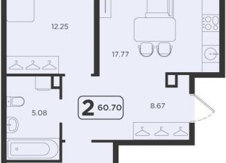 2-комнатная квартира на продажу, 60.7 м2, Тюмень, ЖК Горизонт