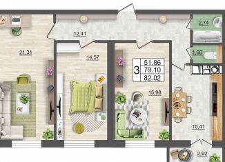 Продается 3-комнатная квартира, 82.1 м2, Смоленск