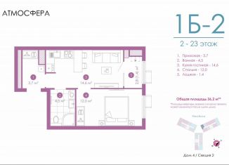 Продаю 1-ком. квартиру, 36.2 м2, Астрахань, улица Бехтерева, 12/4, ЖК Атмосфера