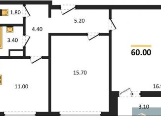 2-ком. квартира на продажу, 60 м2, Воронеж, Ленинградская улица, 17