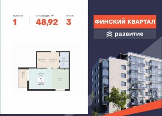 Продаю однокомнатную квартиру, 48.9 м2, деревня Лупполово, ЖК Финские Кварталы, Деревенская улица, 21