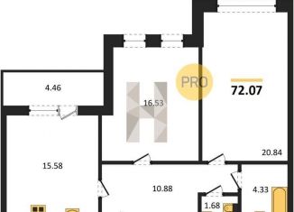 Продаю 2-ком. квартиру, 72.1 м2, Воронеж