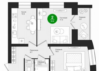2-ком. квартира на продажу, 61.9 м2, Йошкар-Ола, микрорайон Гомзово, улица Ползунова, 23А