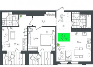 2-комнатная квартира на продажу, 66.8 м2, Тюмень