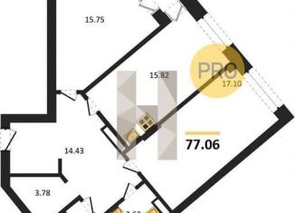 Продам 2-ком. квартиру, 77.1 м2, Воронеж