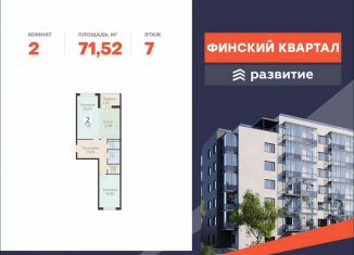 2-комнатная квартира на продажу, 71.5 м2, деревня Лупполово, ЖК Финские Кварталы, Деревенская улица, 21