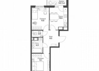 Продажа двухкомнатной квартиры, 48.8 м2, посёлок Шушары