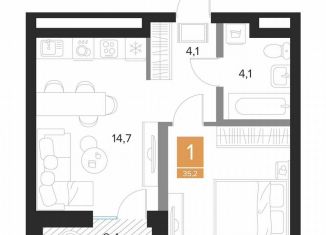 1-ком. квартира на продажу, 35.2 м2, Курск