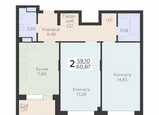 Продается двухкомнатная квартира, 60.9 м2, Воронеж, Электросигнальная улица, 9Ак1