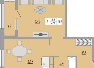 Продам 1-комнатную квартиру, 42.8 м2, Оренбург, жилой комплекс Осенний Лист, 6, Промышленный район