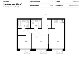 Продажа 2-комнатной квартиры, 53.4 м2, Санкт-Петербург, метро Волковская