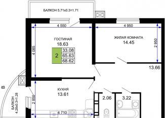 Продам двухкомнатную квартиру, 68.6 м2, Краснодар, Музыкальный микрорайон