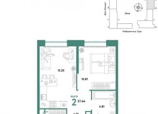 Продается 2-комнатная квартира, 37.4 м2, Тюмень, Центральный округ