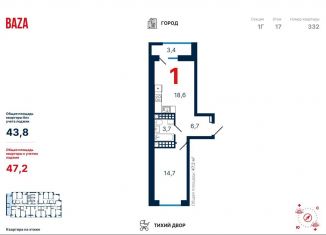 Продам однокомнатную квартиру, 47.6 м2, Екатеринбург, улица Щербакова, 150, ЖК Ривер Парк