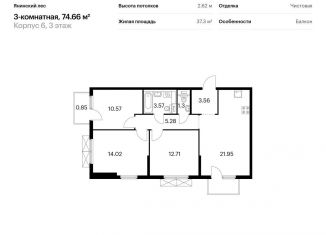 Продам 3-комнатную квартиру, 74.7 м2, городской посёлок Янино-1, ЖК Янинский Лес