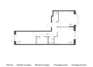 Продается двухкомнатная квартира, 57.3 м2, Москва, жилой комплекс Квартал Домашний, 1, станция Курьяново