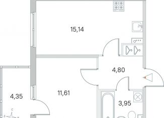 Продажа однокомнатной квартиры, 36.8 м2, посёлок Стрельна