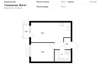 1-комнатная квартира на продажу, 36.6 м2, Санкт-Петербург, муниципальный округ Волковское, жилой комплекс Витебский Парк, 5