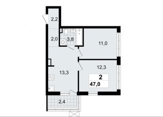 Продам 2-ком. квартиру, 47 м2, Ленинградская область, микрорайон Южный, 3.2