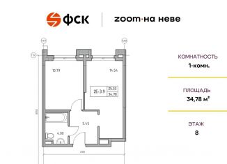 Продается однокомнатная квартира, 34.8 м2, Санкт-Петербург, метро Проспект Большевиков