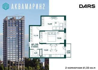 Продаю двухкомнатную квартиру, 61.3 м2, Ульяновск, жилой комплекс Аквамарин-2, 3