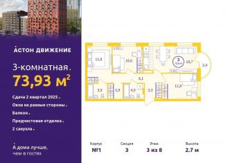 Продажа 3-комнатной квартиры, 73.9 м2, Екатеринбург, Железнодорожный район, Проходной переулок, 1А