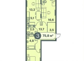 Продажа трехкомнатной квартиры, 75.8 м2, Красноярск