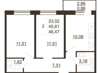 2-ком. квартира на продажу, 46.5 м2, Ленинградская область, улица Хохлова, 16