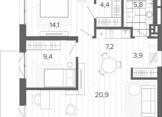 Продаю трехкомнатную квартиру, 70.6 м2, Барнаул, Змеиногорский тракт, 35Бк2, Центральный район