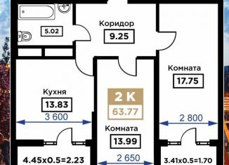 Продается 2-комнатная квартира, 63.2 м2, Краснодар, Школьная улица, 1, Школьный микрорайон