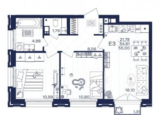 Продаю двухкомнатную квартиру, 55 м2, Тула
