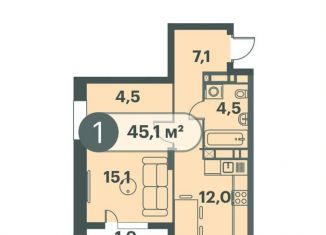 Продам однокомнатную квартиру, 45.1 м2, Красноярск, Кировский район