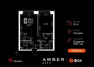 Продам 2-комнатную квартиру, 53 м2, Москва, 3-й Хорошёвский проезд, 3Ас17, ЖК Хорошёвский