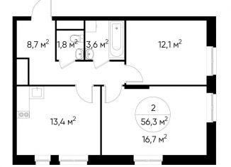 Двухкомнатная квартира на продажу, 56.3 м2, Московский