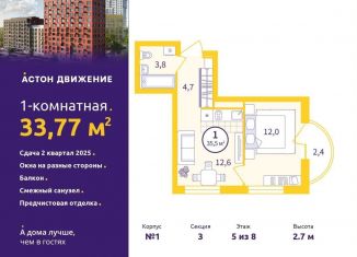 1-ком. квартира на продажу, 33.8 м2, Екатеринбург, метро Уральская, Проходной переулок, 1А