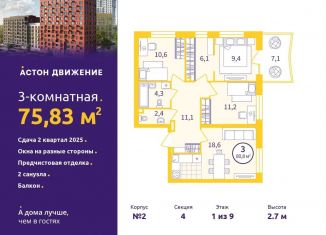 Продается 3-комнатная квартира, 75.8 м2, Екатеринбург, Проходной переулок, 1А, метро Уральская