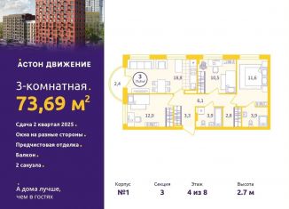 Продажа трехкомнатной квартиры, 73.7 м2, Екатеринбург, метро Уральская, Проходной переулок, 1А