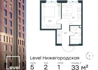 Продам 1-ком. квартиру, 33 м2, Москва, Нижегородский район, жилой комплекс Левел Нижегородская, 3