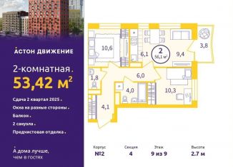 Продается 2-ком. квартира, 53.4 м2, Екатеринбург, Проходной переулок, 1А, метро Уральская