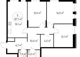 Продажа 3-ком. квартиры, 87.7 м2, Московский