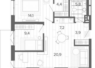 Продается трехкомнатная квартира, 70.6 м2, Алтайский край, Змеиногорский тракт, 35Бк2