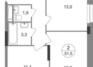 Продается двухкомнатная квартира, 51.5 м2, Московский