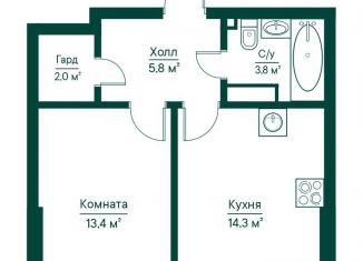 Продается однокомнатная квартира, 39.4 м2, Самара